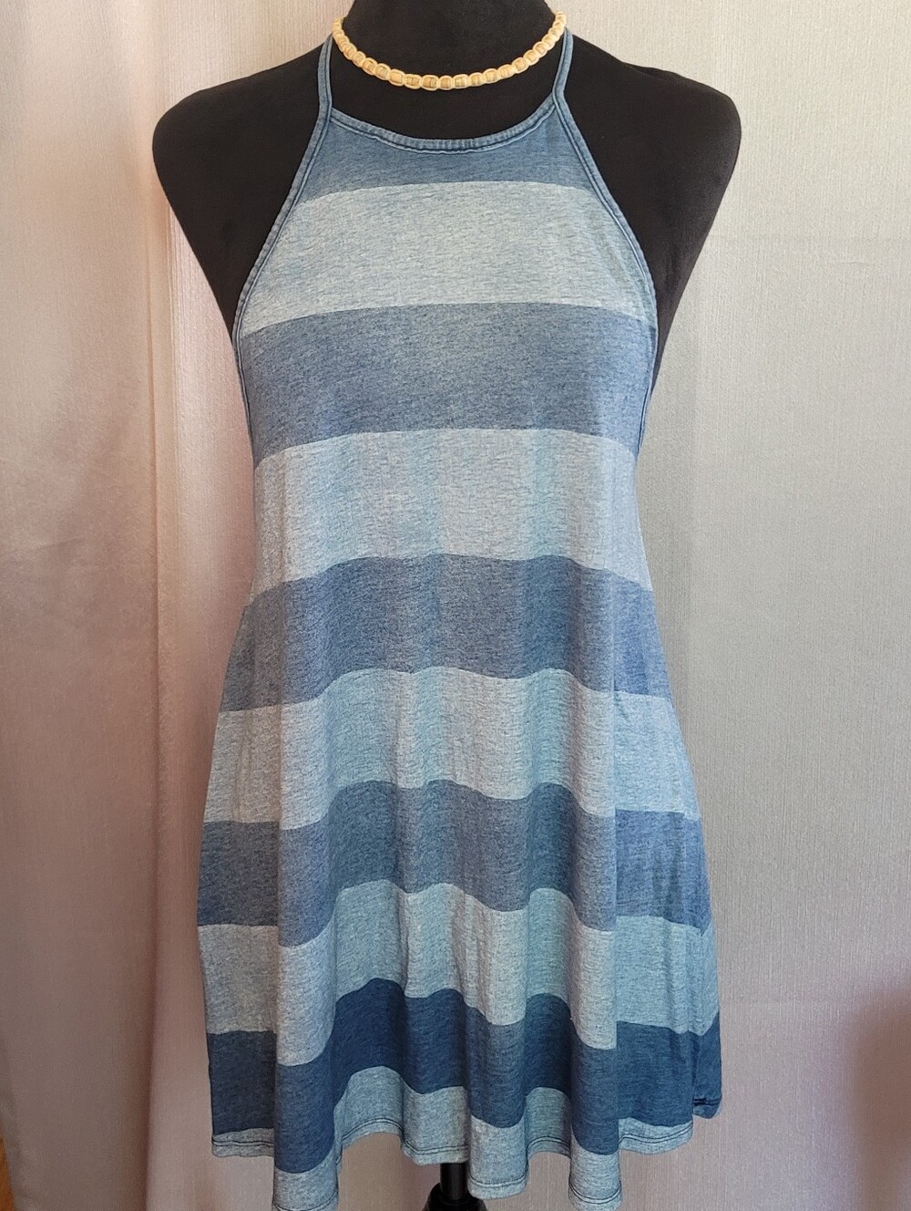 Striped Blue Halter Swing Dress
